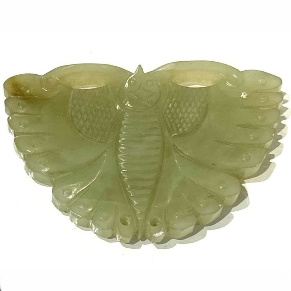 Green Jade Hand‎ Carved Chinese Butterfly Figure Large Pendant 3 1/4” x 2 1/4”